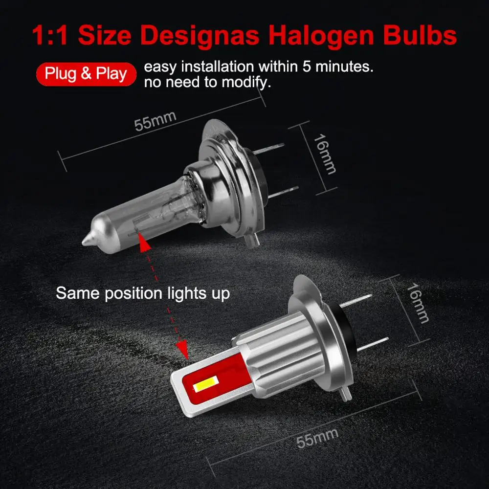 2 шт. H7 светодиодный лампы H8 H11 9005 HB3 9006 HB4 CSP 1800LM Противотуманные фары дневные