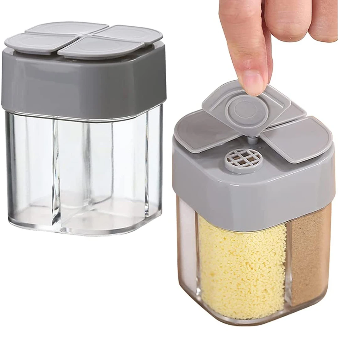 2 Pack 4 in 1 Plastic Salt and Pepper Shaker Travel Camping Spice Containers Seasoning Shaker Spice Dispenser with Lid for Home Kitchen Cooking BBQ Spice Shakers Jars