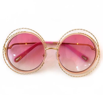 

Vintage Big Size Oversized lens Sunglasses Women Brand Designer Metal Frame Round Sun Glasses
