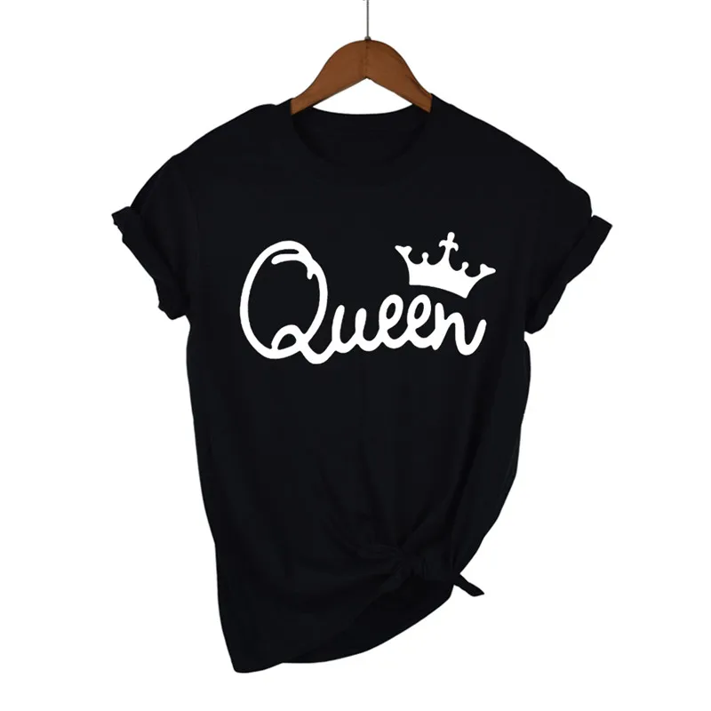 Женская футболка с принтом короны, летняя футболка, подарок для леди, топ, футболка - Цвет: black