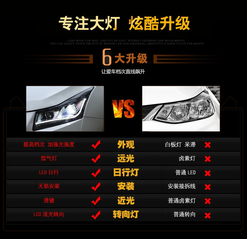 Car Styling for Chevrolet Cruze Headlights 2009- LED Headlight DRL Bi- Xenon /LED Lens High Low Beam Parking