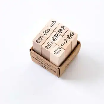

9pcs Wooden seal retro digital handbook decoration tool