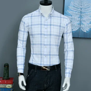 

Brand High Quality Men Checked Leisure Shirt 100% Pure Cotton Plaid Fashion Design Button-down Collar Business Casual Men Shirts