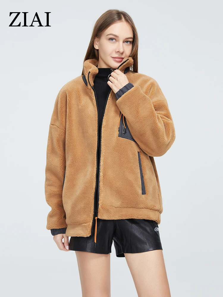 

ZIAI 2022 New Plush Overcoat Women Spring Autumn Faux Fur Lamb Wool Coat Female Fleece Teddy Jacket Thickened Warmth ZN-T112