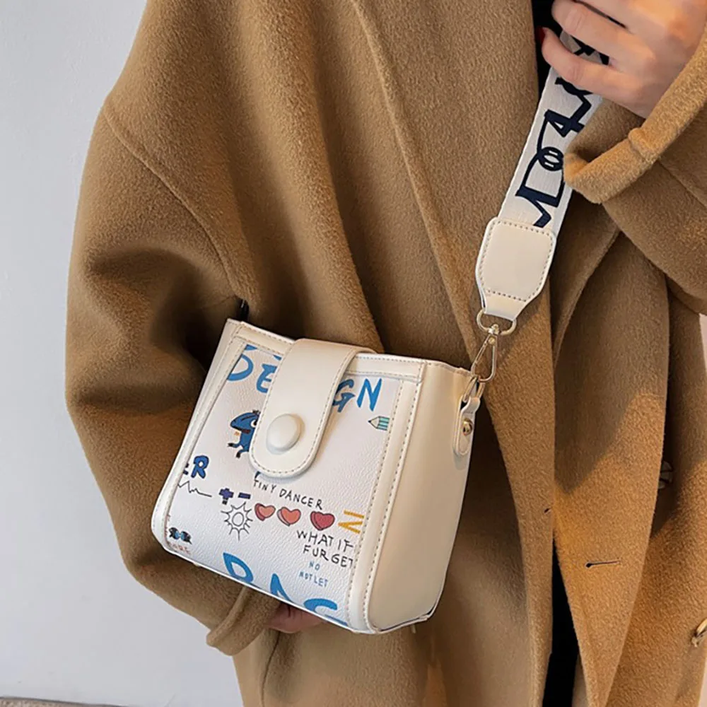 

ABQP кожаная женская сумка через плечо, вместительные сумки-ведра через плечо для женщин, женская сумка-ведро конфетного цвета с принтом