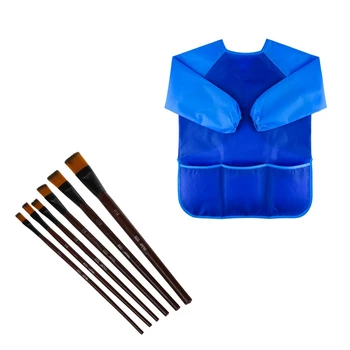 

7 Pcs Accessories: 6 Pcs Nylon Paint Brushes for Acrylic & 1 Pcs Waterproof Drawing Blouse Children'S Art Apron with 3 Pockets