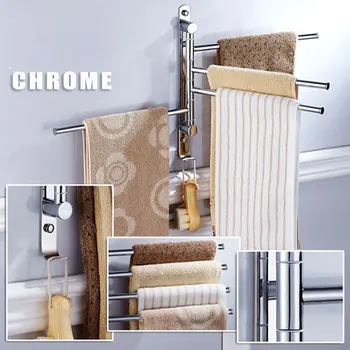 

4 Layers Stainless Steel Towel Bar Rotating Towel Rack Bathroom Kitchen Wall-mounted Towel Polished Rack Holder Accessory