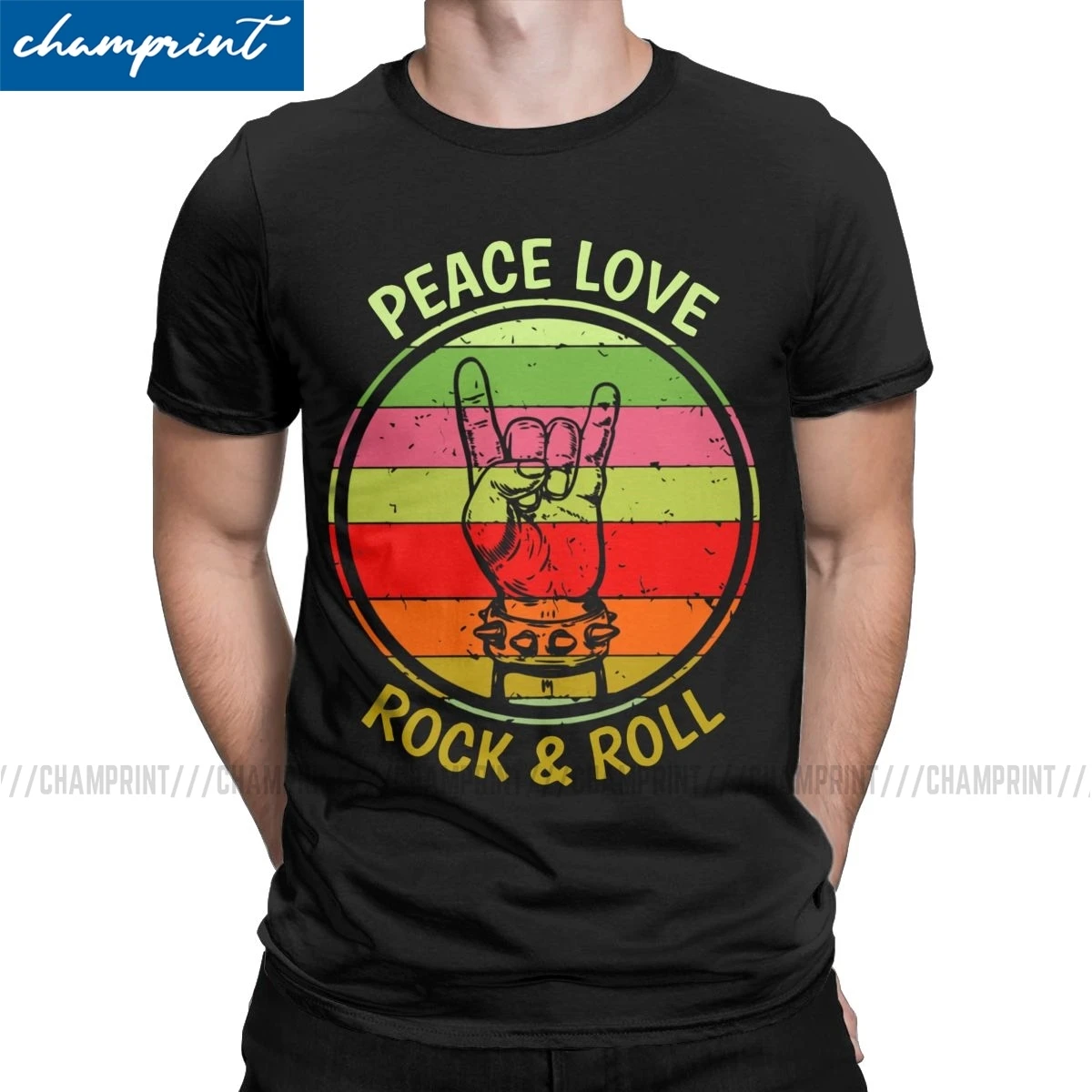 Hippie Peace люблю рок-н-ролл дизайн на рост от 80s рок любовь футболка для мужчин