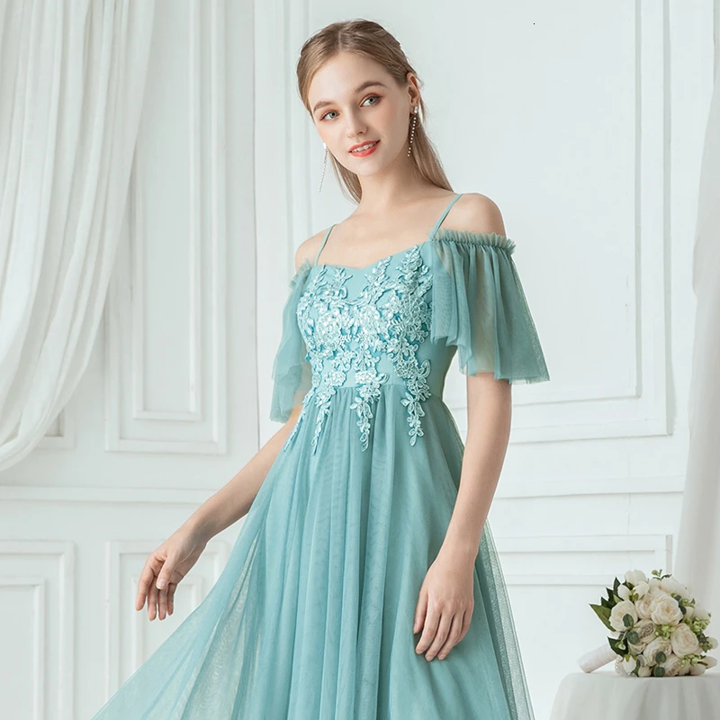 Короткие синие платья подружки невесты Ever Pretty трапециевидные платья на бретельках с оборками и рукавами с цветочной аппликацией для свадебной вечеринки Vestidos