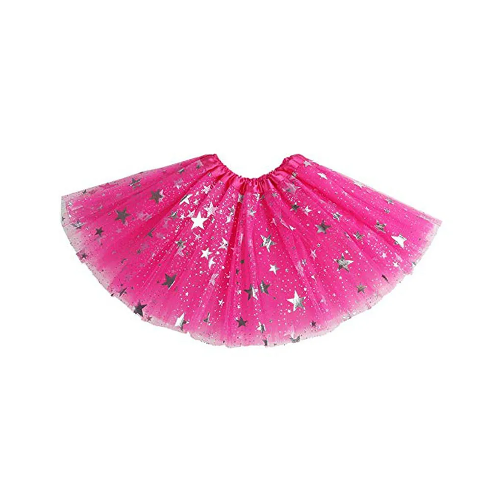 HOT PINK Детская юбка-пачка для девочек фатиновая Юбка со звездами и блестками Летняя мини юбка платье принцессы для маленьких девочек Карнавальный костюм для танцев De8 - Цвет: HOT PINK