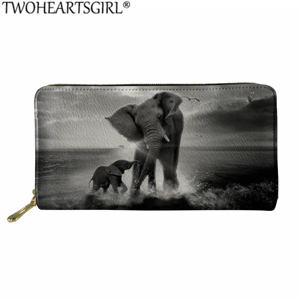 Twoheartsgirl 3d животных со слонами, кожаный кошелек, клатч на молнии, кошелек для карточек Для женщин, Длинный кошелек, портмоне Женская дорожная сумка с отделением для карт - Цвет: Z4092Z21