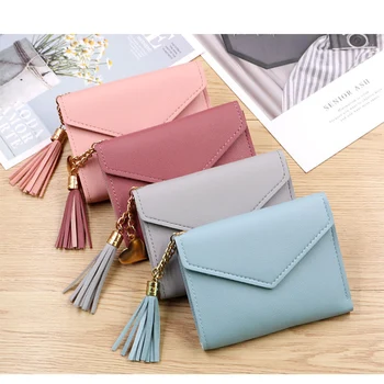 

Wallets For Women Lady Tassel Pendant Designer Hasp Small and Slim Coin Pocket Purse Pu Leather Cards Holders billetera mujer