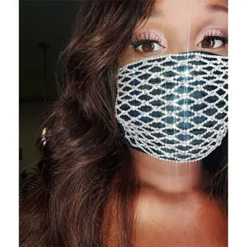 

Glitter Diamonds Sexy Hollow Out Mesh Veil 2020 New Women Summer Shiny Crystal Rhinestone Masquerade Fashion Jewelry Accessories