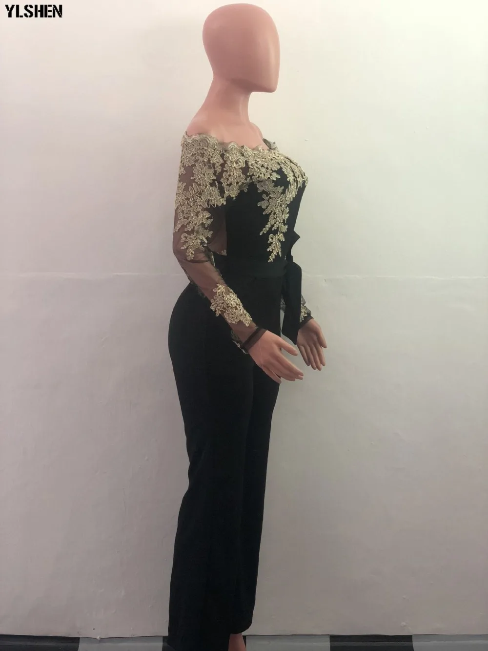 Women Jumpsuit Sexy Lace Ladies Jumpsuits Party Casual Wide Leg Overalls Off Shoulder Long Sleeve Romper Skinny Rompers Trousers 42