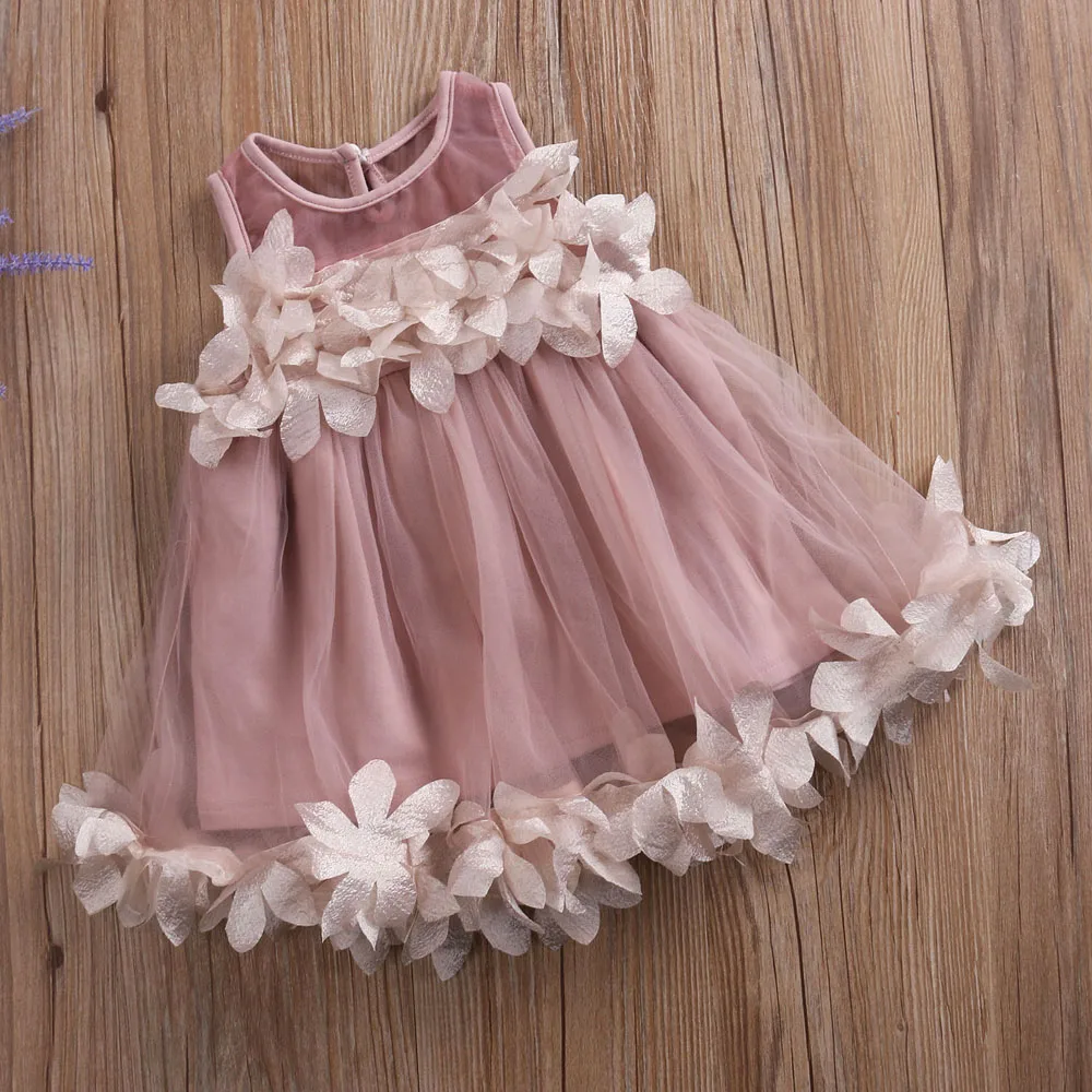 Милые детские платья принцессы розового и белого цвета для Девочек Пышные вечерние бальные платья без рукавов с цветочным рисунком и лепестками
