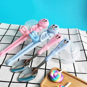 

Disney Frozen Spoon Chopsticks Set Cartoon Children Practice Chopsticks Spoon Baby Auxiliary Cartoon Learning Chopsticks