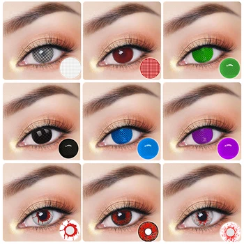 

2pcs/Pair Cosplay Colored Lenses for Eyes Grid Crack Bloodshot Color Rendering Anime Halloween Cosplay Contact Lenses for Eyes