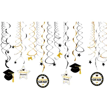 

Gift Wall College Party Supplies Celebration Swirls Threaded Pendant Hanging Sparkling Cards School Graduation Decoration Kit