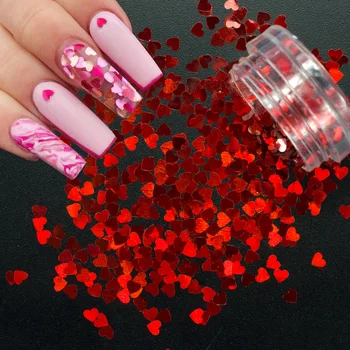 

1Box Mirror Sparkly Love Heart Nail Sequins Paillette Red Nail Holographic Glitter 3D Flakes Slices Art Accessories LELB200-1000