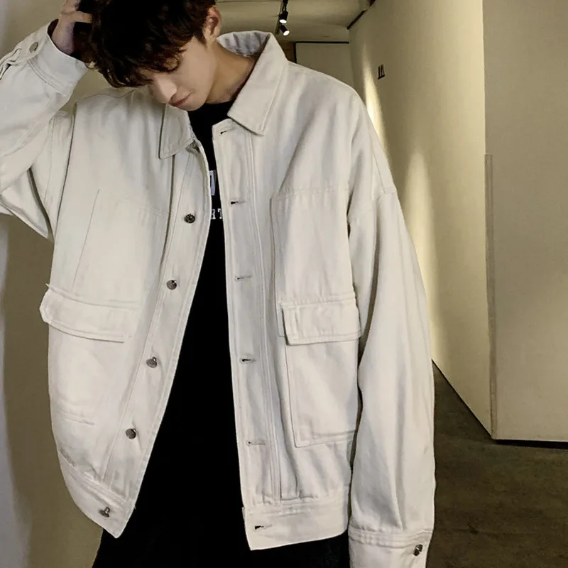 

Men's Jacket 2020 Autumn new slim solid color pocket button long sleeve jacket loose casual lapel personality youth men's wear