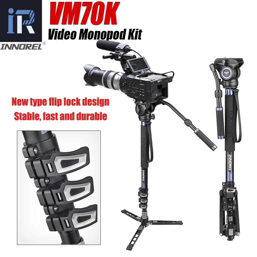  VM70K Professional Lightweight Aluminum Telescopic Camera Monopod with Fluid Head and Tripod Base f