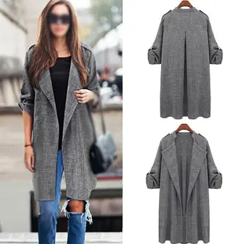 

Fashion Autumn Ladies Long Windbreaker Straight Cardigan Windbreaker Windproof Casual Long Cloak Coat