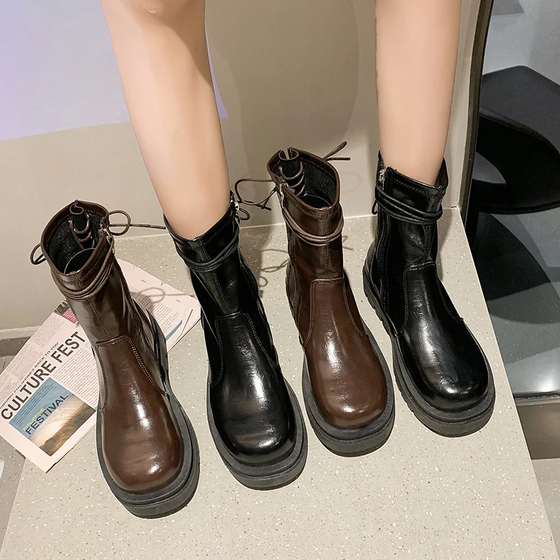 2022 Fashion New British Style Thick-soled short Boots Women's Wild Mid-tube Knight Boots Were Thin Short Boots Women