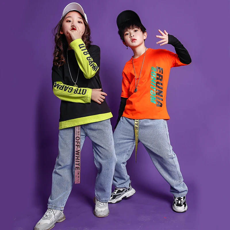 Children Hip Hop Festival outfits Sweatshirt Casual Pants Clothing For Girl Boys Jazz Dance Costume Wear Kids rave clothes