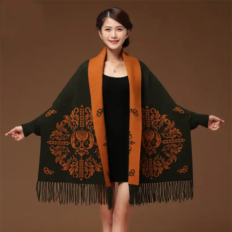 All Match Ladies Wearable Tassel Poncho 