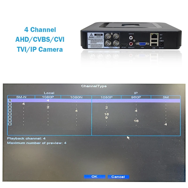 Видеорегистратор 4CH H.265X 5в1 для аналоговой AHD камеры 5MP Ip Мини DVR Nvr Onvif видео