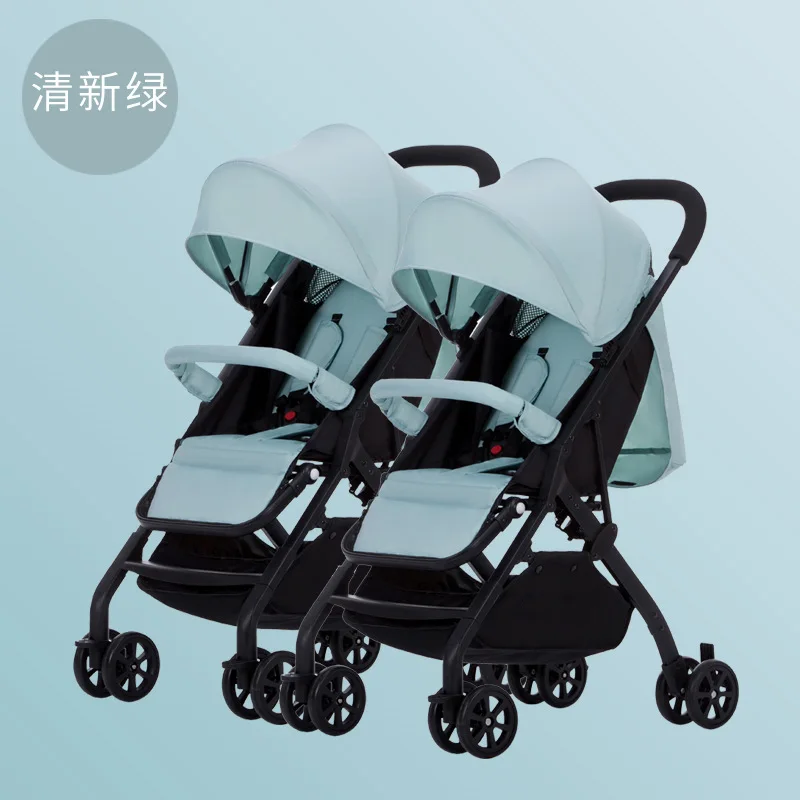 Детские коляски для близнецов, съемные, легкие, складные, двойная детская коляска, poussette, двойная коляска, 10 кг - Цвет: Светло-зеленый