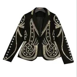 2019 Новый Тяжелый металла заклепки куртка диджея дизайн женский костюм короткое пальто блузка для певцов в ночном клубе сценический костюм