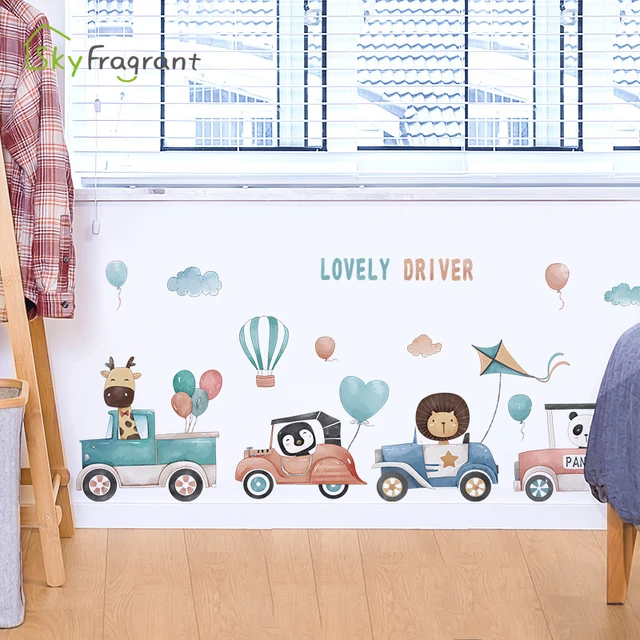 Cartoon Tiere Fahren Wand Aufkleber Für Kinder Zimmer Schlafzimmer  Wohnzimmer Hintergrund Wand Dekoration Wohnkultur Ecke Aufkleber -  AliExpress