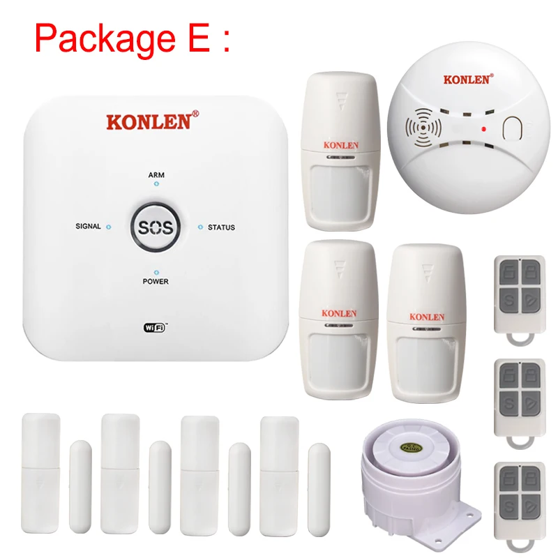 Package E KONLEN Tuya Smart Life MINI wifi GSM домашняя система охранной сигнализации Беспроводная с ip-видеокамерой Alexa Google Home Голосовое управление - Цвет: Package E