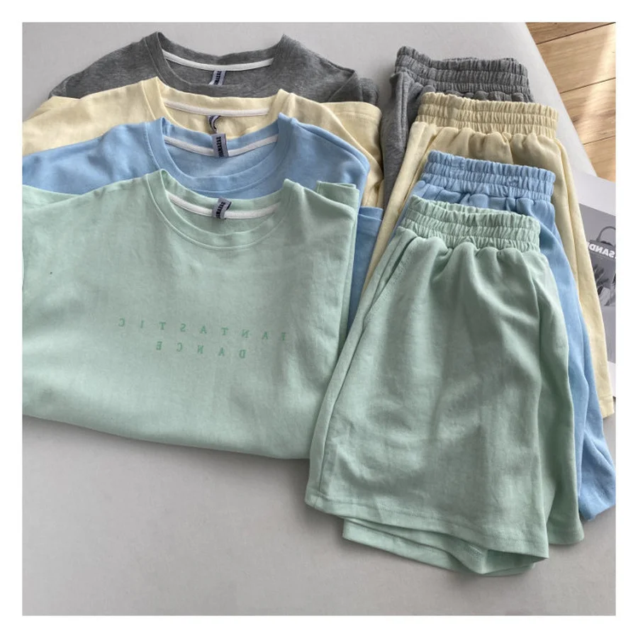 Shorts Sets Summer Cotton Sets Women Casual Two Pieces Short Sleeve T Shirts and High Waist Short Pants Solid Outfits Tracksuit samlona plus size men tracksuit set ropa hombre men shirts sets open stitch stripes two piece outfits 2023 summer beachwear man