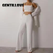 

Fashion Chain Set Woman 2 Pieces Designer Camisole Solid Color Crop Top High Waist Pencil Pants Elegant Outfits Female Suit