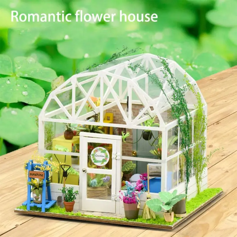 1Set DIY Dollhouse Wooden Miniature Furniture Kit Mini Green House Best Birthday for Women and Girls Art Decorative Supplies