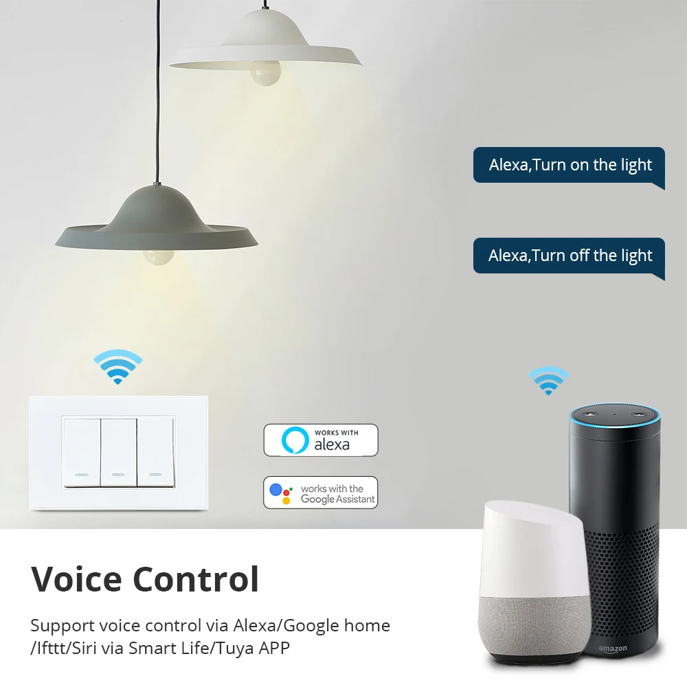 Interruptor de Luz Compatível com a Vida Zemismart Inteligente Wifi Parede Luxo 1 2 3 Gangues App Alexa Google Casa Controle Voz Tb21 - Image 2