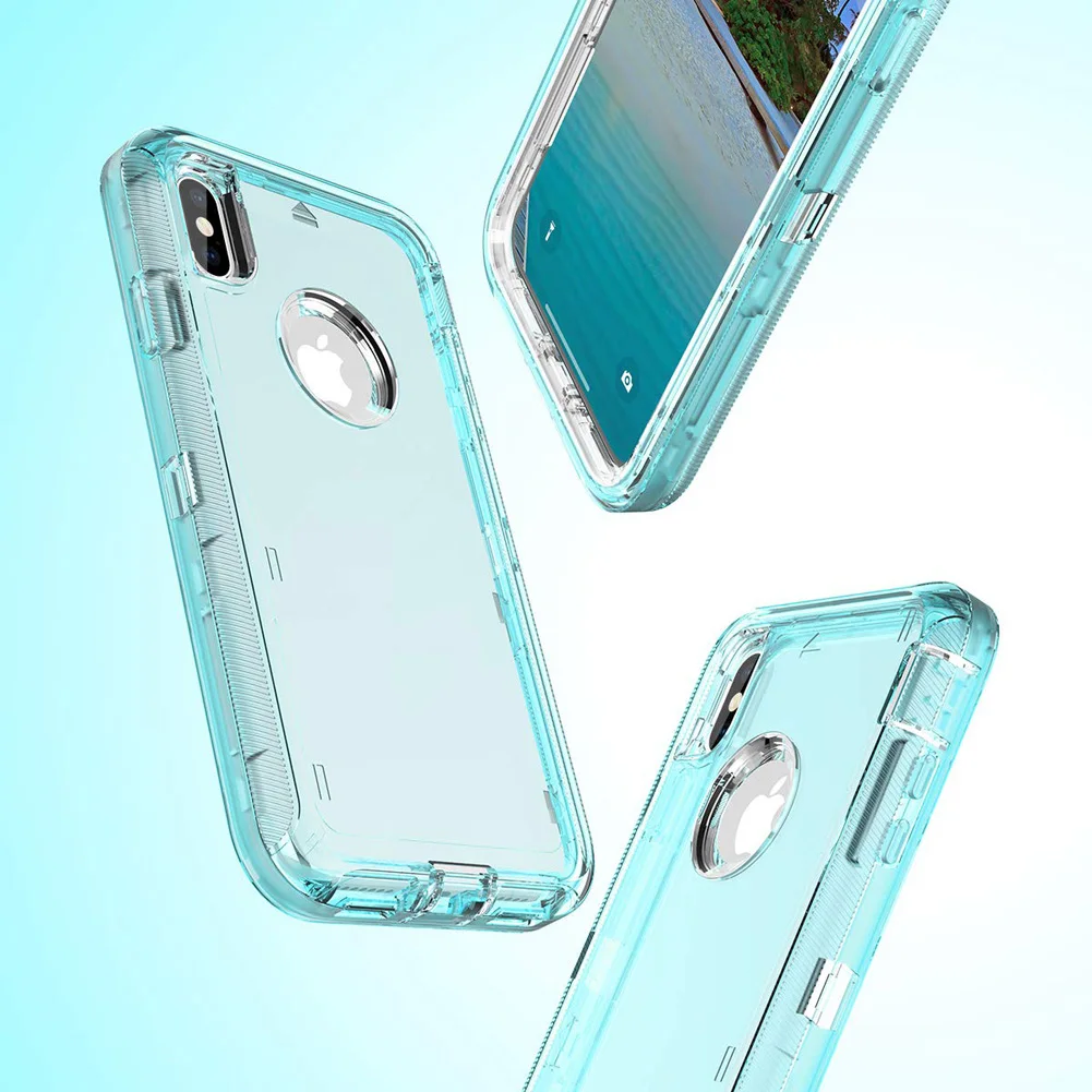 Clear Blue Сверхпрочный бронированный однотонный 360 прозрачный Кристальный чехол для iPhone 11 Pro Xs Max/XR/X, протектор из ПК+ ТПУ, прозрачный для iPhone 6, 7, 8 Plus - Цвет: Clear Blue