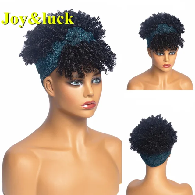 Headband Synthetic Wig Short Afro Kinky Curly Hair Wigs For Black Women Fluffy Curls Hairband African Turban Wrap Hair 12