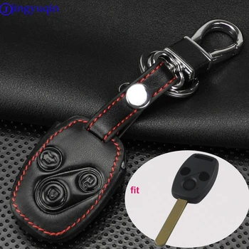 

High quality Genuine Leather key chain ring cover case holder ,car styling For Honda CR-V Fit Pilot Honda Accord Civic 3 Button