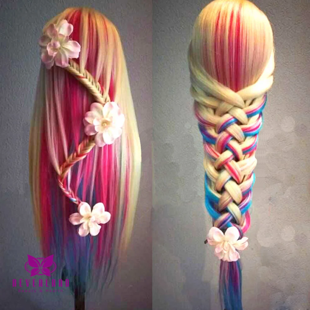 Mannequin 24" Long hairs Hairdressing Hair Practice Training Head High Temperature Fiber Cutting Model+ Clamp Stand