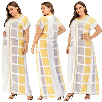 

Women Loose Plus Size Long Dress Short Sleeve Summer Islamic Ramadan Muslim Robe O-neck Casual Dubai Jilbab Kaftan Gown Fashion