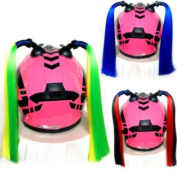 

Woman Motorcycle Helmet Braid With Sucker Ponytail Double Braids Wig DIY High Temperature Fiber Ponytail Braid Decoration