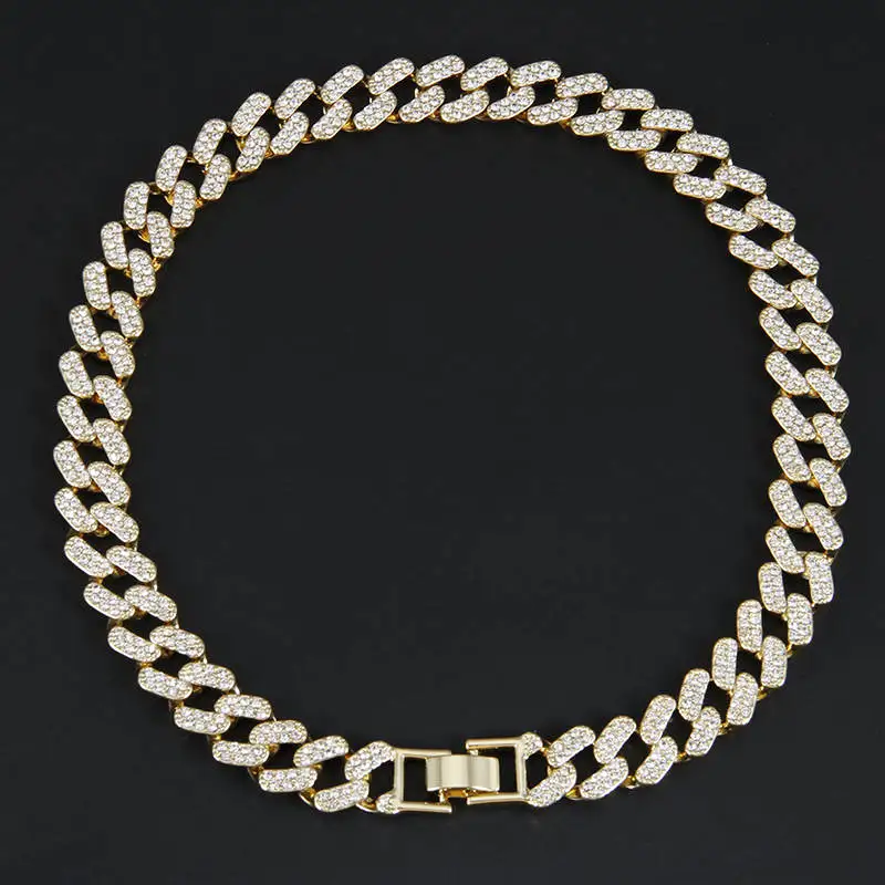 Серебряное Драгоценное Ожерелье, мужской браслет, цепочка со льдом, Блестящий горный хрусталь, ожерелье с кубинской цепочкой, ювелирные изделия в стиле хип-хоп - Metal Color: Gold Necklace
