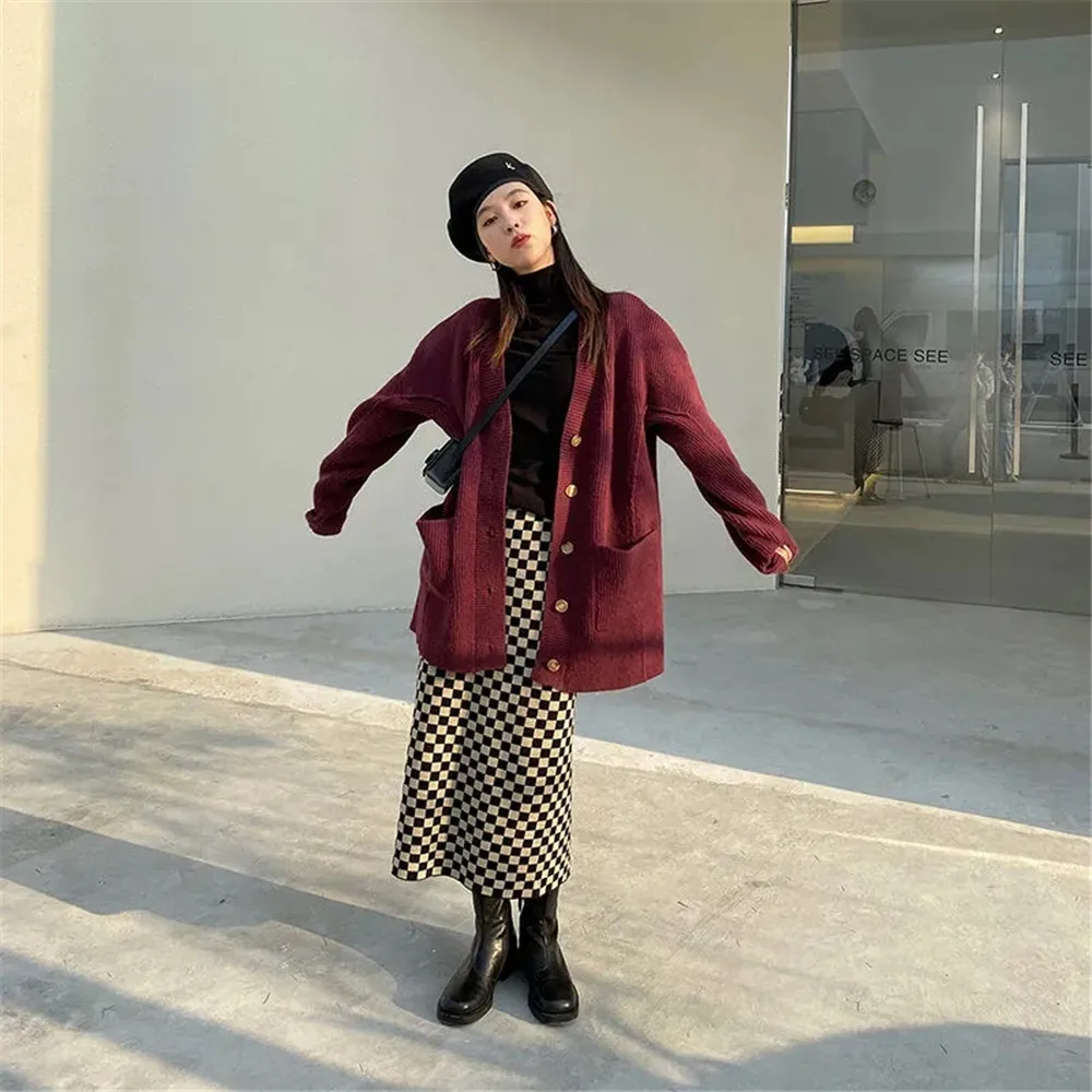 Pencil Plaid Gonna da donna invernale a vita alta, attillata, lunghezza