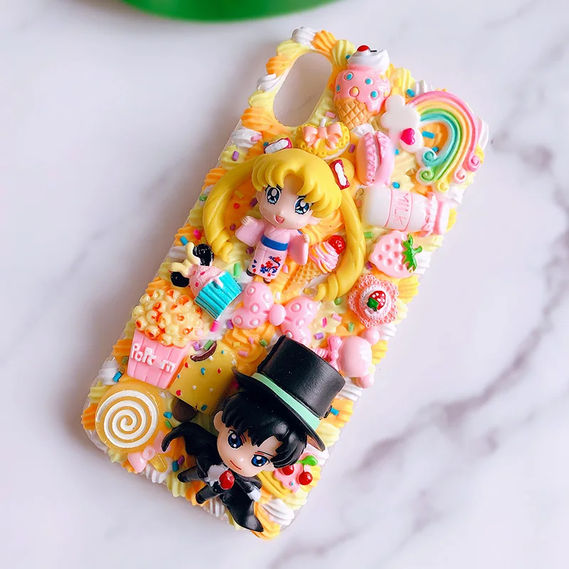 Для iPhone 11 pro DIY чехол для 6/6s/7/8 plus 3D милый Сейлор Мун телефона iphone X XR XSMAX кремовая