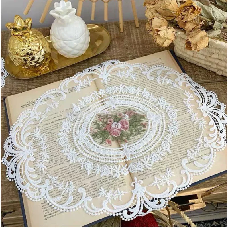 White Embroidered Lace Tablecloth Dining Table Runner Cover Mats Wedding Party 