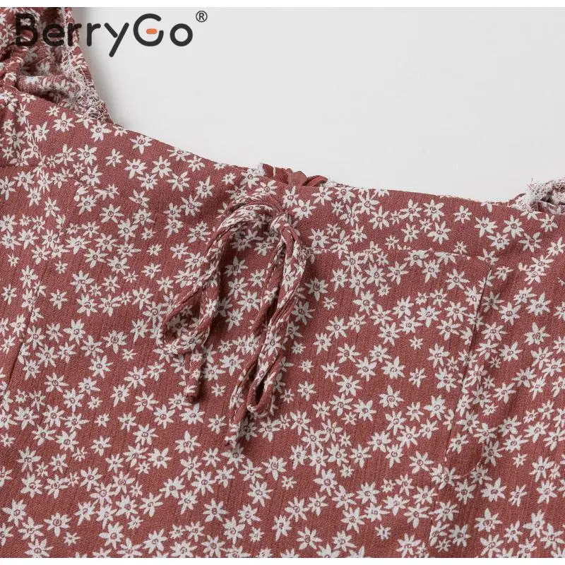 BerryGo Boho Летнее платье с цветочным принтом, Повседневное платье миди с рукавом-фонариком, женское платье с высокой талией, женские праздничные платья vestidos