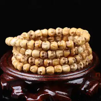 

108PCS TIBET YAK BONE HAND CARVED SKULL BEADS PRAYER MALAS FOR MAN FINE QUALITY ORIGINAL COLOR 13MM BRO851